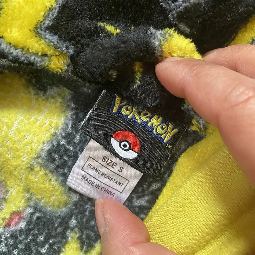 Pokemon Pikachu Fleece One Piece Hoodie Pajamas Robe Unisex Kids S/M Union Suit